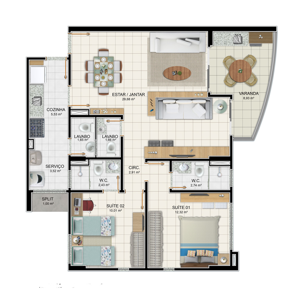 Apartamento de 93 m² - Sala Ampliada