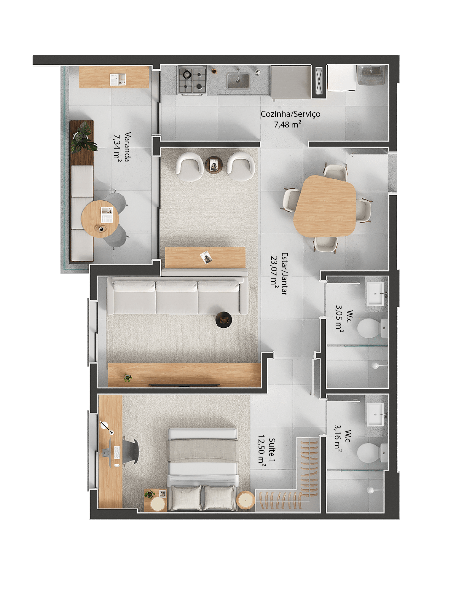 Apartamento de 68m² - Sala Ampliada