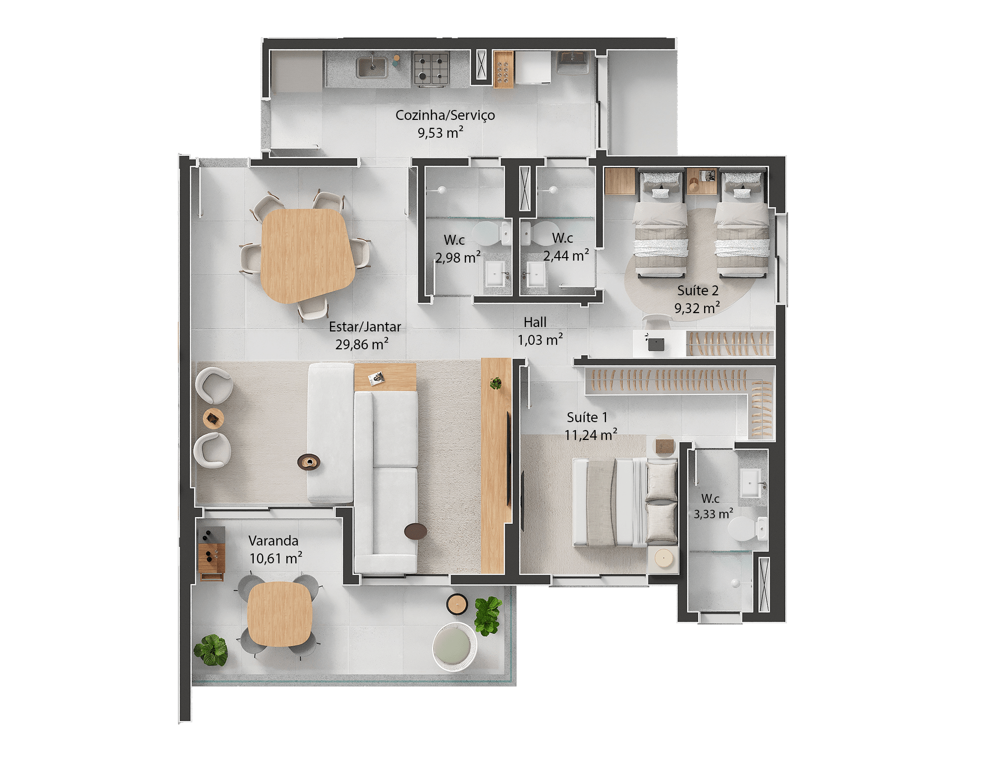 Apartamento de 96m² - Duas Suítes