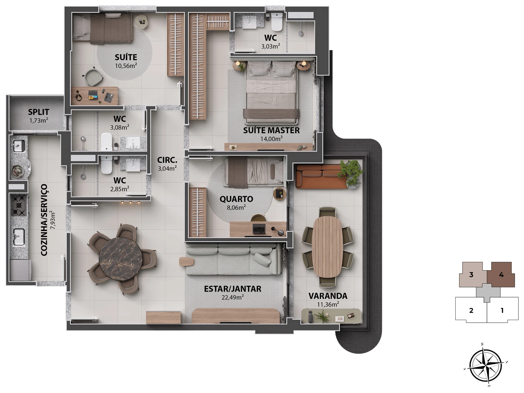105m² – 3 Quartos sendo 2 Suítes