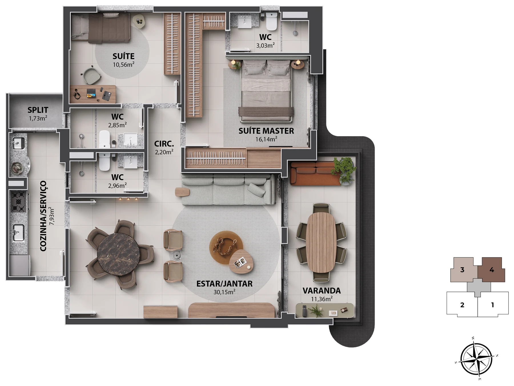 105m² – Sala Ampliada / 2 Suítes