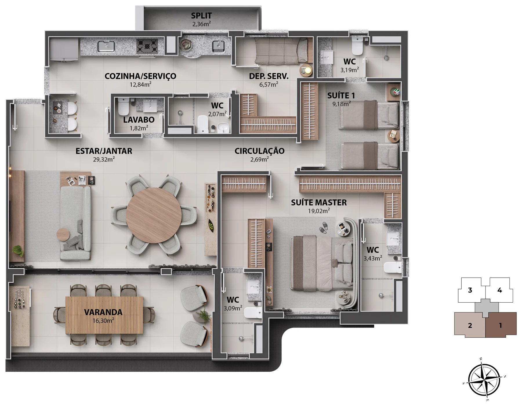 132m² – Sala Ampliada / 2 Suítes